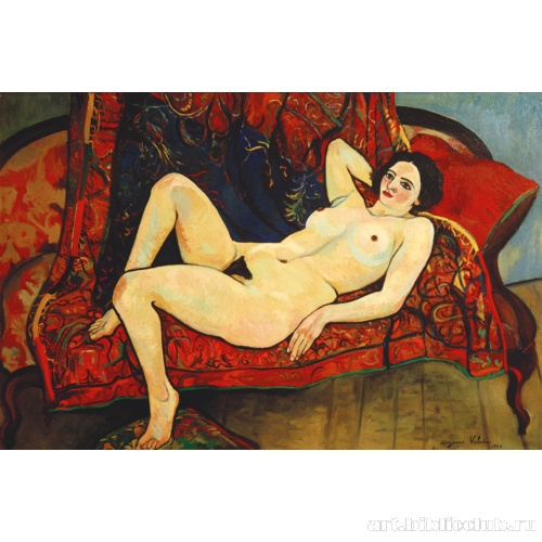 Обнаженная на красном диване