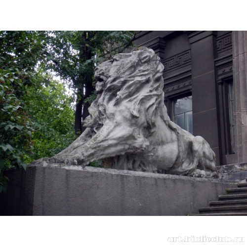 Статуя льва на ступенях Музея древностей и искусств