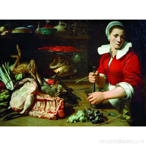 Кухарка у прилавка со снедью