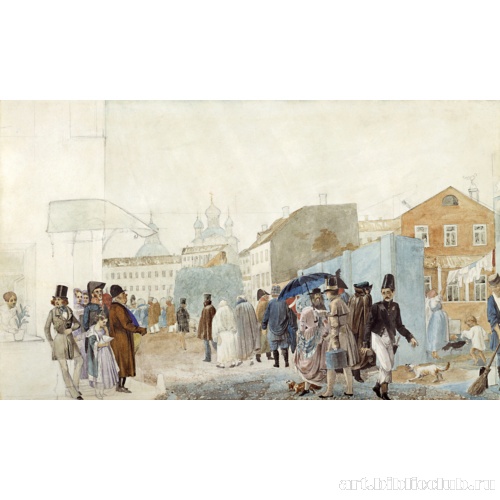 Уличная сцена в Москве во время дождя