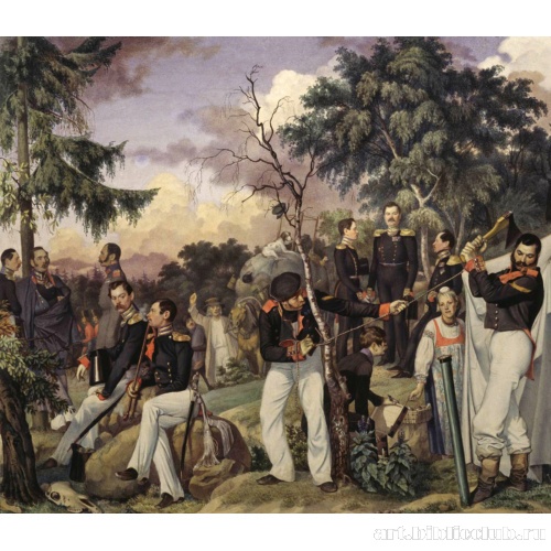 Бивуак лейб-гвардии Гренадерского полка. Установка офицерской палатки