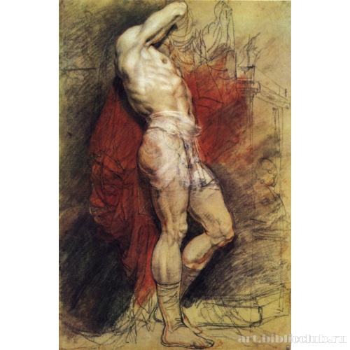 Стоящий натурщик (на фоне красной драпировки)