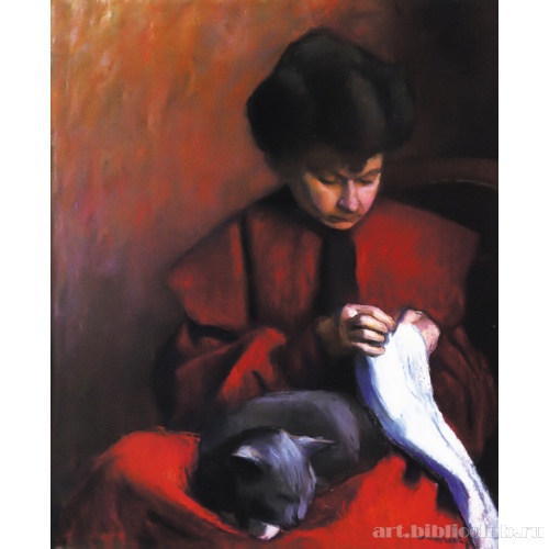 Портрет матери с кошкой