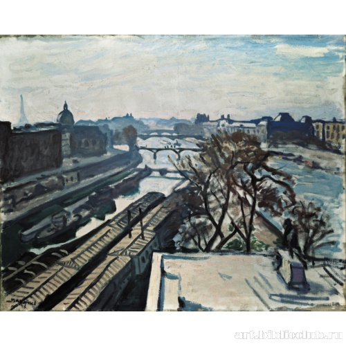 Вид на Сену и памятник Генриху IV (Париж. Вид Лувра)