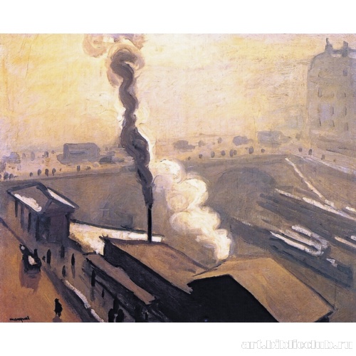 Зимний вид Парижа с мостом Сен-Мишель