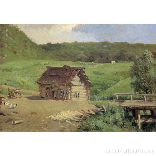 Пейзаж с избой и мостиком