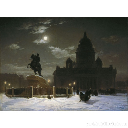 Вид памятника Петру I на Сенатской площади в Санкт-Петербурге