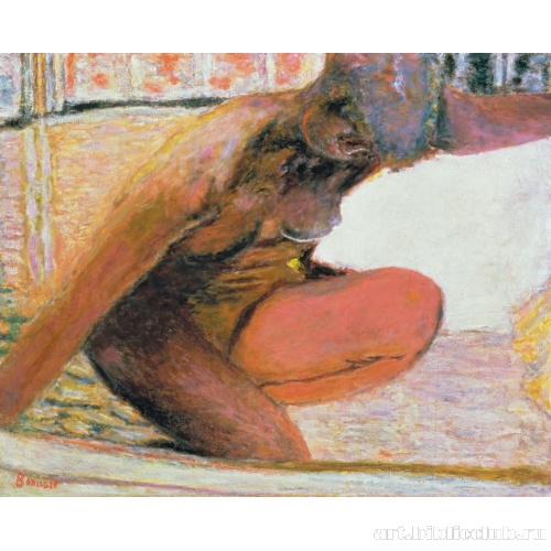 Натурщица, сидящая на корточках в ванне