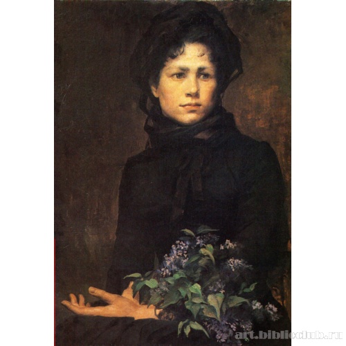 Девушка с букетом сирени