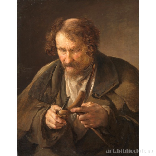 Старик, обстругивающий костыль