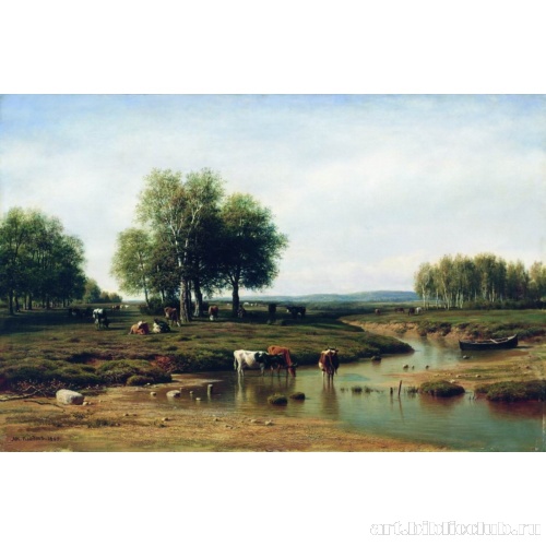 Стадо у реки в полдень