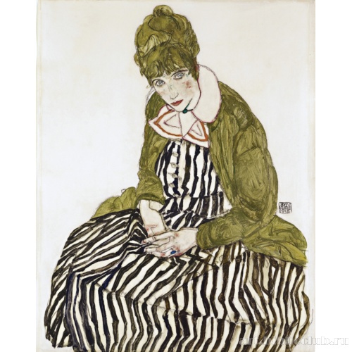 Эдит Шиле в полосатом платье