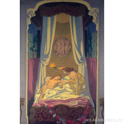 История Психеи. Панно третье. Психея обнаруживает, что ее таинственый возлюбленный - Амур