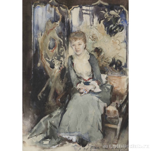 Мисс Ройбл, сидящая перед завесой