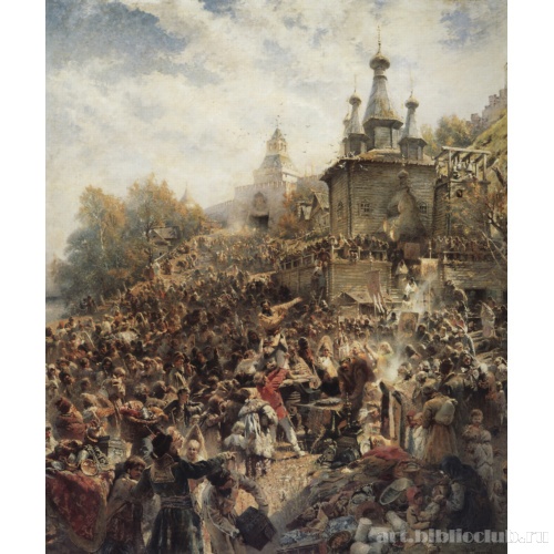 Минин на площади Нижнего Новгорода, призывающий народ к пожертвованиям