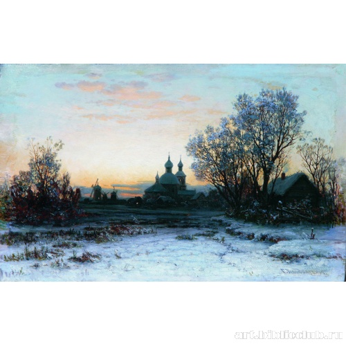 Зимний пейзаж с церковью