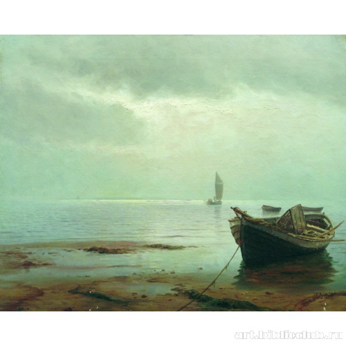 Лодка у берега и парусник