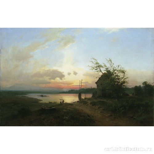 Рыбаки на реке. Вечерний закат