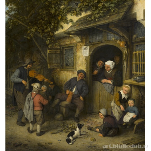 Скрипач возле крестьянского дома