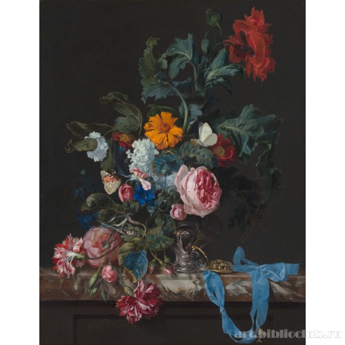 Цветочный натюрморт с часами