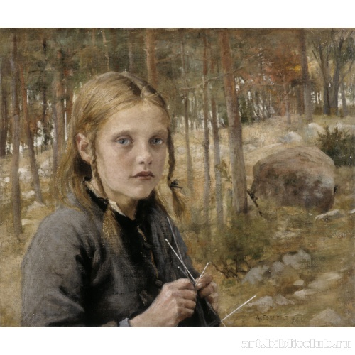 Девушка, вяжущая носок