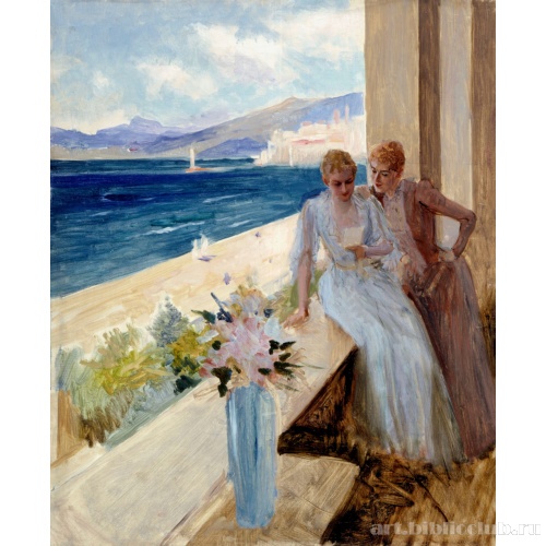 Жена художника и Эмели фон Эттер на балконе в Каннах