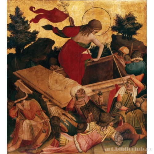 Алтарь св. Фомы, фрагмент правой внутренней створки, сцена вверху. Воскресение Христово