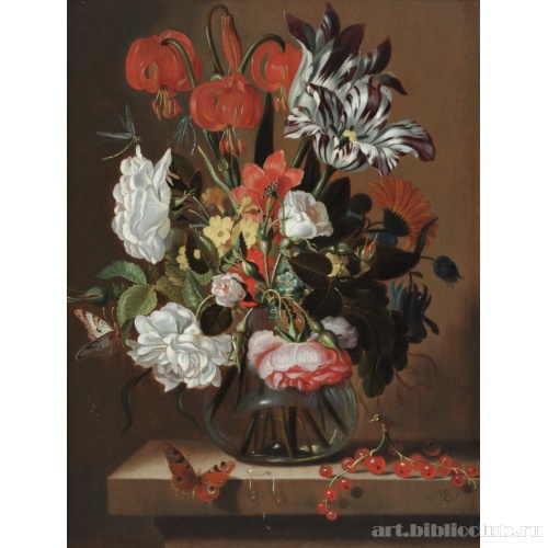 Натюрморт с цветами в вазе и какаду