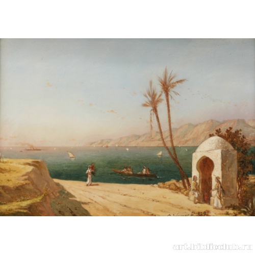 Восточный речной пейзаж