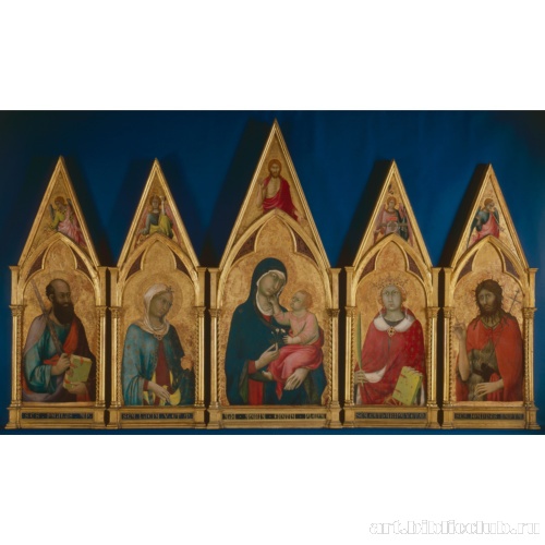 Богородица с благословляющим Спасителем и святыми и ангелами в навершиях