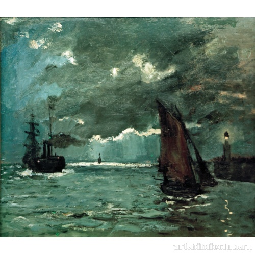 Морской пейзаж. Корабли в лунном свете