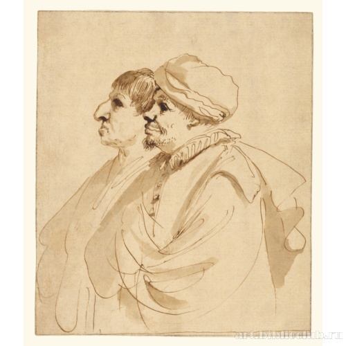 Карикатура на двух мужчин, изображенных в профиль