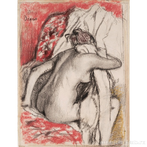 После купания. Сидящая женщина вытирает себя