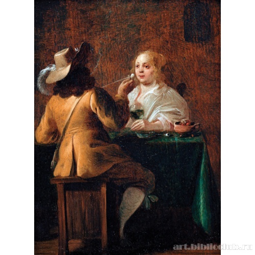 Офицер и дама, пьющие вино