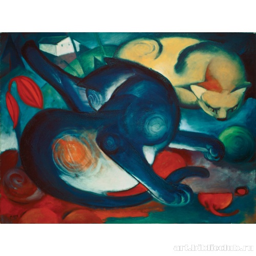 Две кошки. Синяя и желтая