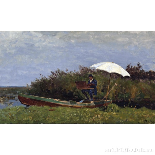 Художник Габриель работает в лодке