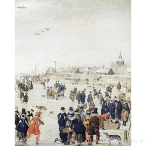 Зимняя сцена на замерзшем канале. Фрагмент