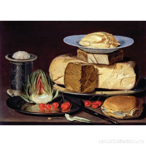 Натюрморт с сыром, артишоком и вишнями