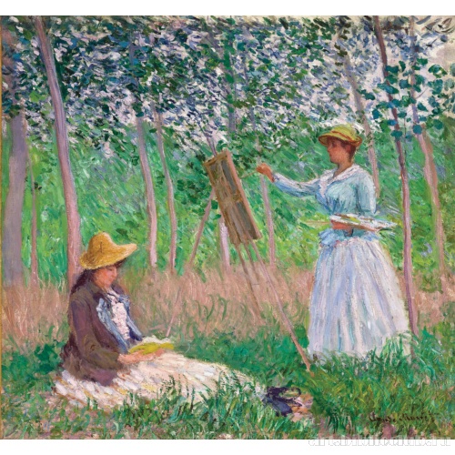 В лесу Живерни: Бланш Гошеде за мольбертом, Сюзанна Гошеде за чтением