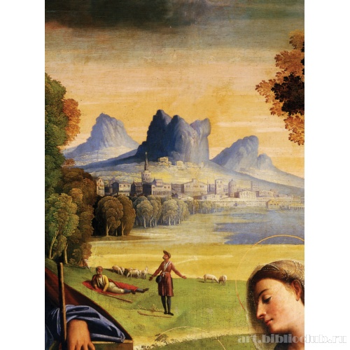 Рождество со святыми Франциском, Марией Магдалиной и ребенком Иоанном Крестителем. Фрагмент