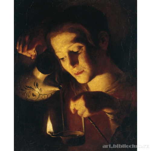 Девушка, заправляющая маслом лампу