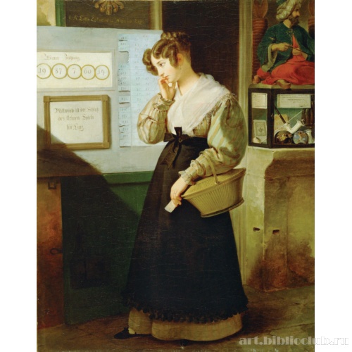 Девушка перед стендом с лото