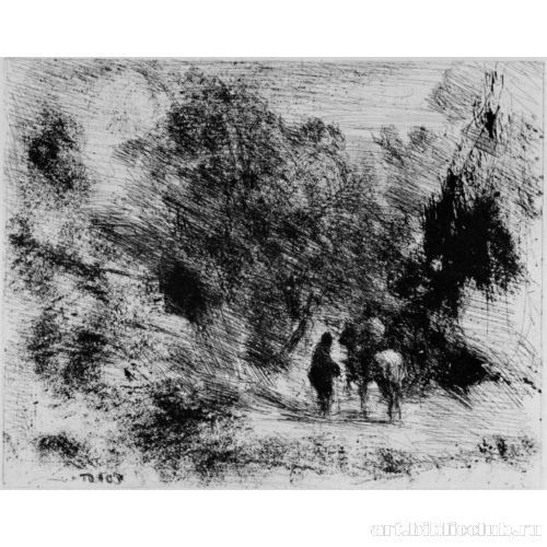 Всадник и пешие путники в лесу