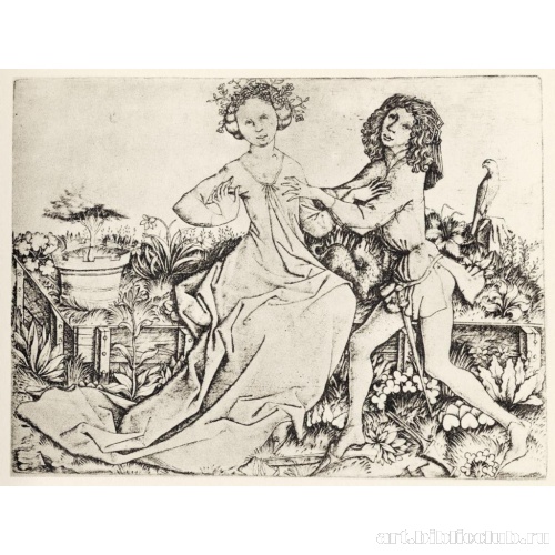 Любовная пара на дерновой скамье