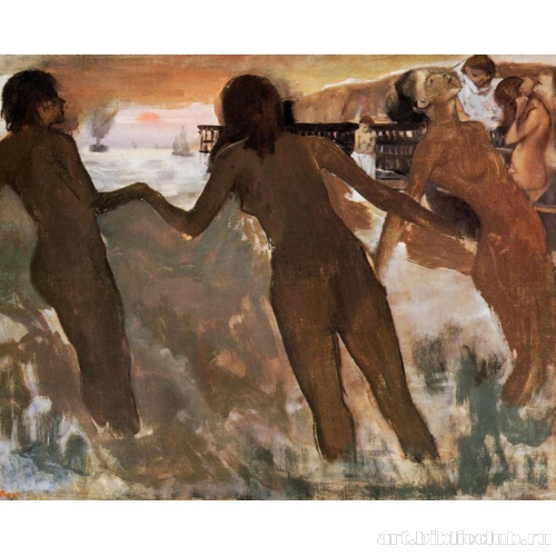 Девочки-крестьянки, купающиеся в море в сумраке