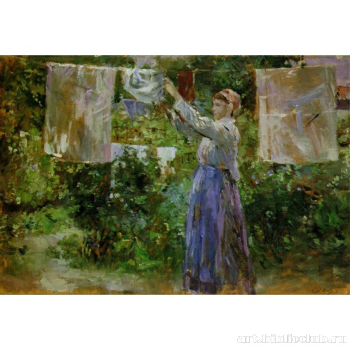 Крестьянка вешает белье