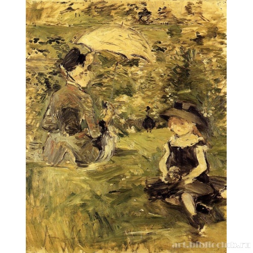 Молодая женщина с ребенком на островке