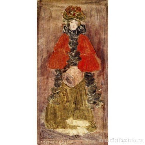 Женщина в красной накидке и с муфтой