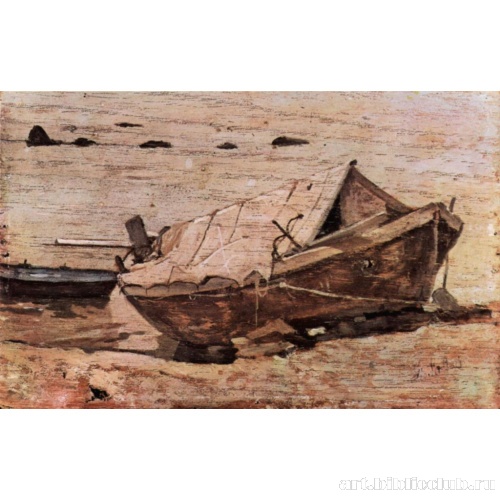 Пляж с маленькой лодкой