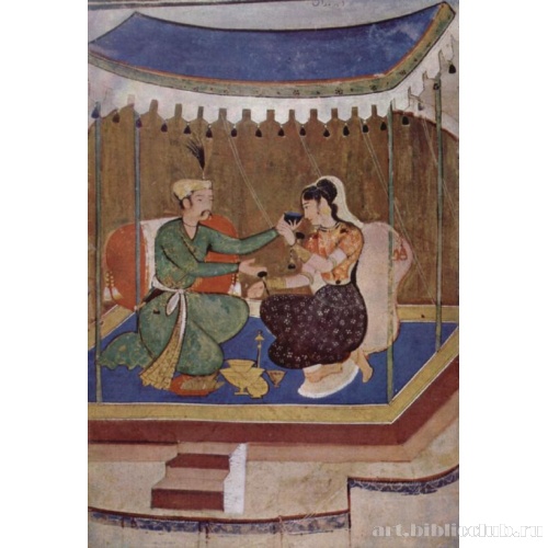 Рукопись «Расикаприя». Принц подносит даме чашу вина